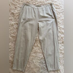 Eileen Fisher Hemp Organic Cotton Striped Pull On Crop Pants Beige 1X Linen